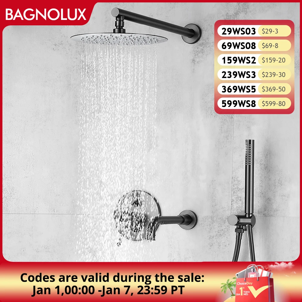 Bagnolux Brass Drawing Concealed Wall Hanging Top Head And Hand Shower Curtain Set Two Functions Hot Cold Mixing Bathroom Faucet