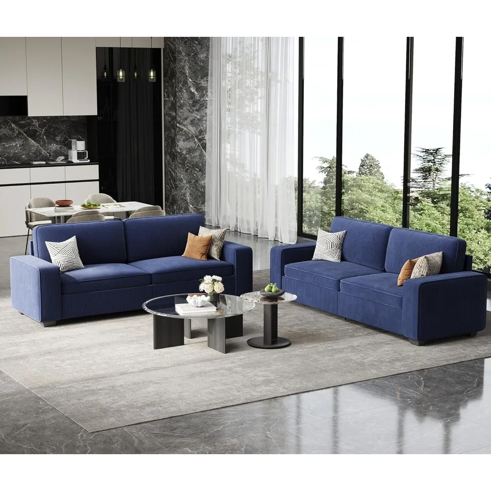 

2 Piece Loveseat Sofa Set, 86" Couches for Living Room, Corduroy Comfy Sofa with Extra Deep Seats, Wide Armrest, Removable Cover
