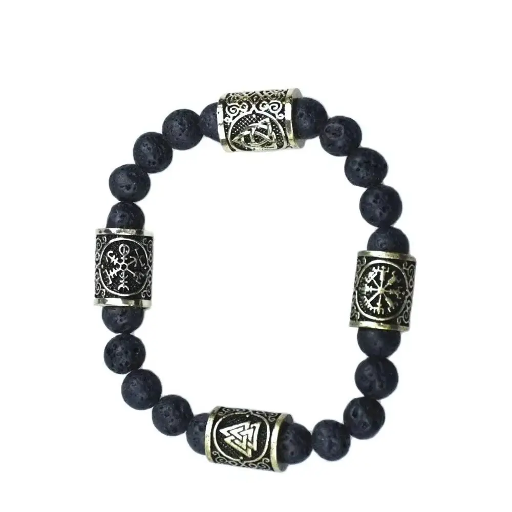 Slavic Men Bracelet Natural Lava Stone rune Bead Amulet Vikingos Compass celts knot Runes Jewelry