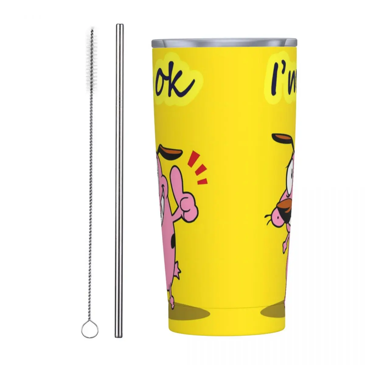 Cowardly Dog C-Courage Im OK Stainless Steel Tumbler Thermal With Straws and Lid Large Capacity Car Mugs Hot Drinks Water Bottle