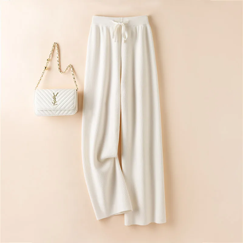 Women's long pants, wide leg pants, 2024 Spring and Autumn New Knitted Loose and Slim Slimming Fashion Pants