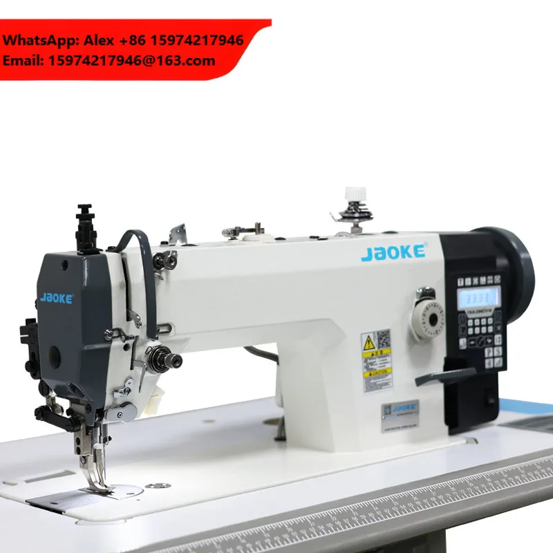 JAOKE New Computerized Flat-Bed Single Needle Iron Industrial Sewing Machine Top & Bottom Feed Direct Drive Thick Leather Fabric