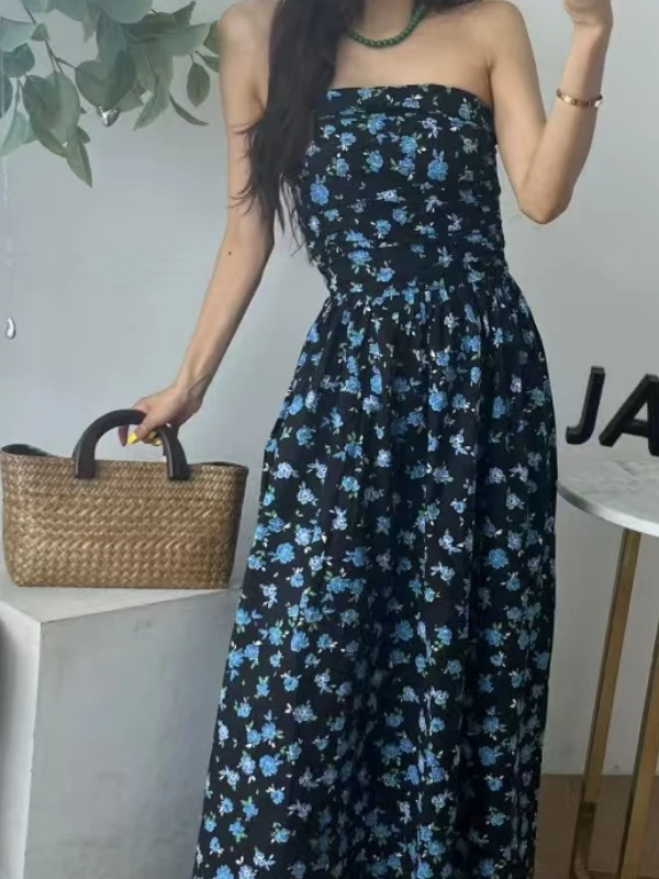 Impresionante vestido largo de verano para mujer, moda floral, adeazante, sin espalda, top de tubo, cintura alta, estilo co...