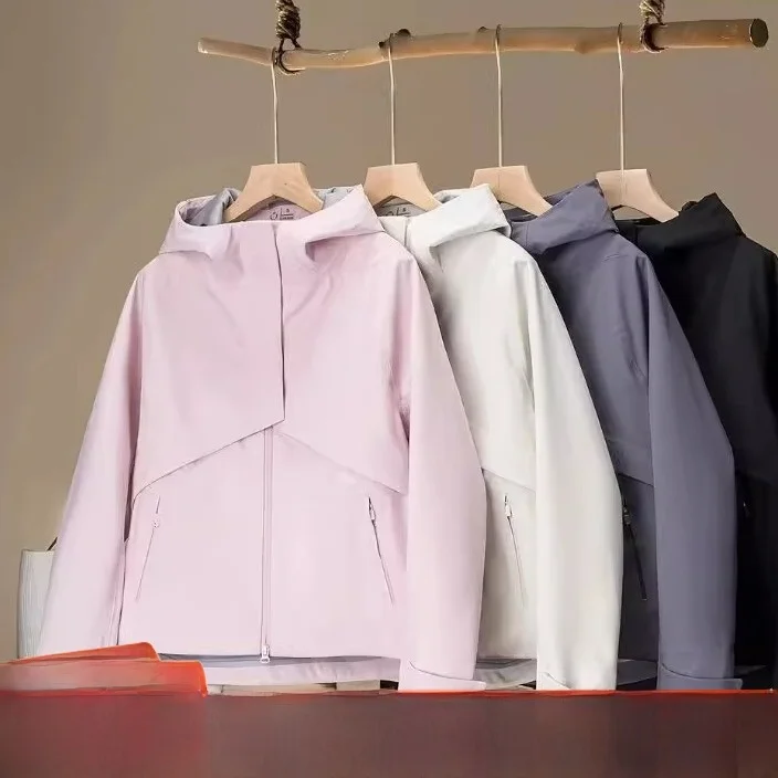 

Women's High-End Fully Taped Soft ell Jaet Me Windproof Waterproof Autumn Casual Sle Stand Version Long Sve