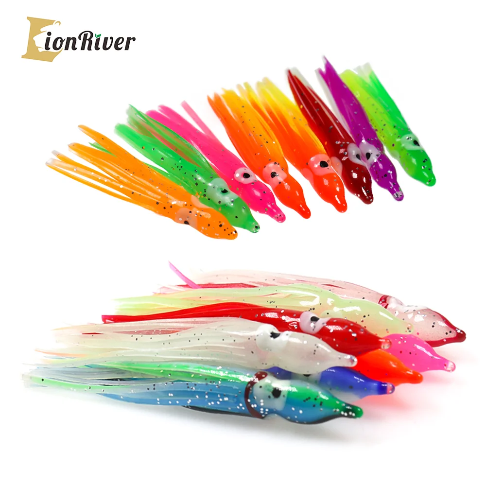 LIONRIVER 5/9/12cm Fluorescent Octopus Soft Fishing Lure Bait Rubber Squid Skirts Artificial Saltwater Tuna Sailfish Baits