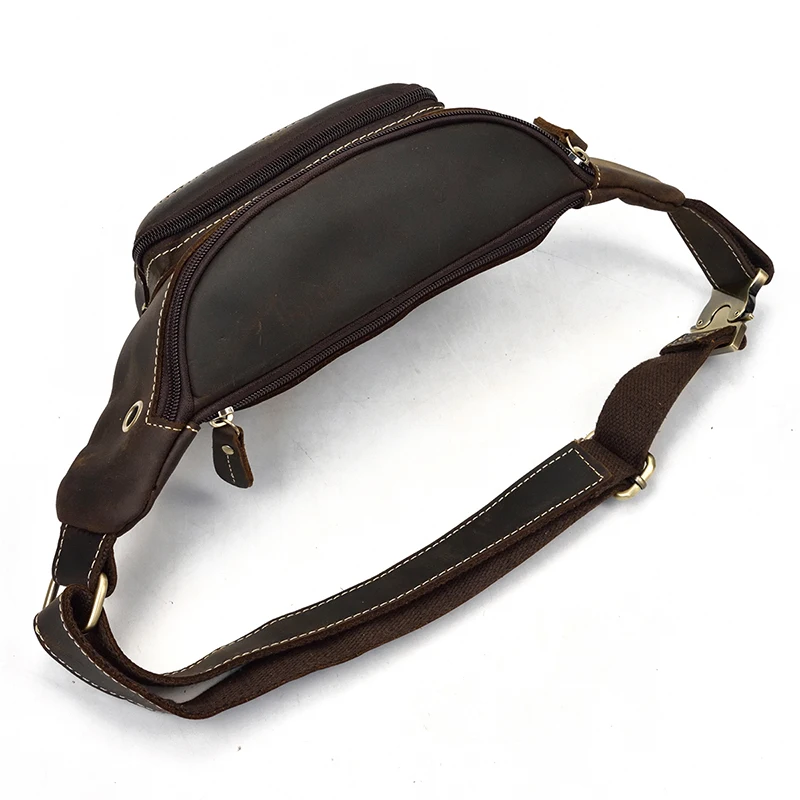 MAHEU leather belt pouch men casual cowskin waist bags of male crazy horse leather waist pack with earphone hole fanny pack