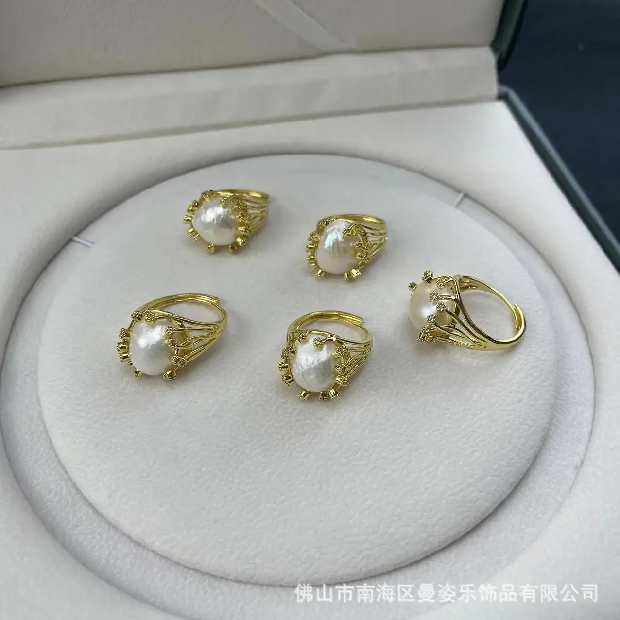 Natural baroque pearl zircon inlaid with real gold color retention ring niche vintage natural stone original design