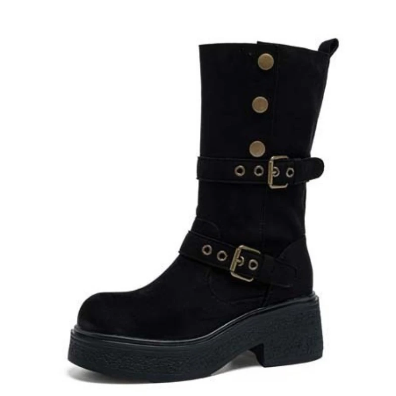 

Fujin/женские сапоги до колена на массивной платформе, модные тонкие высокие сапоги до колена на скрытой танкетке 9 см для верховой езды, осенне-зимние модные тонкие длинные кожаные сапоги