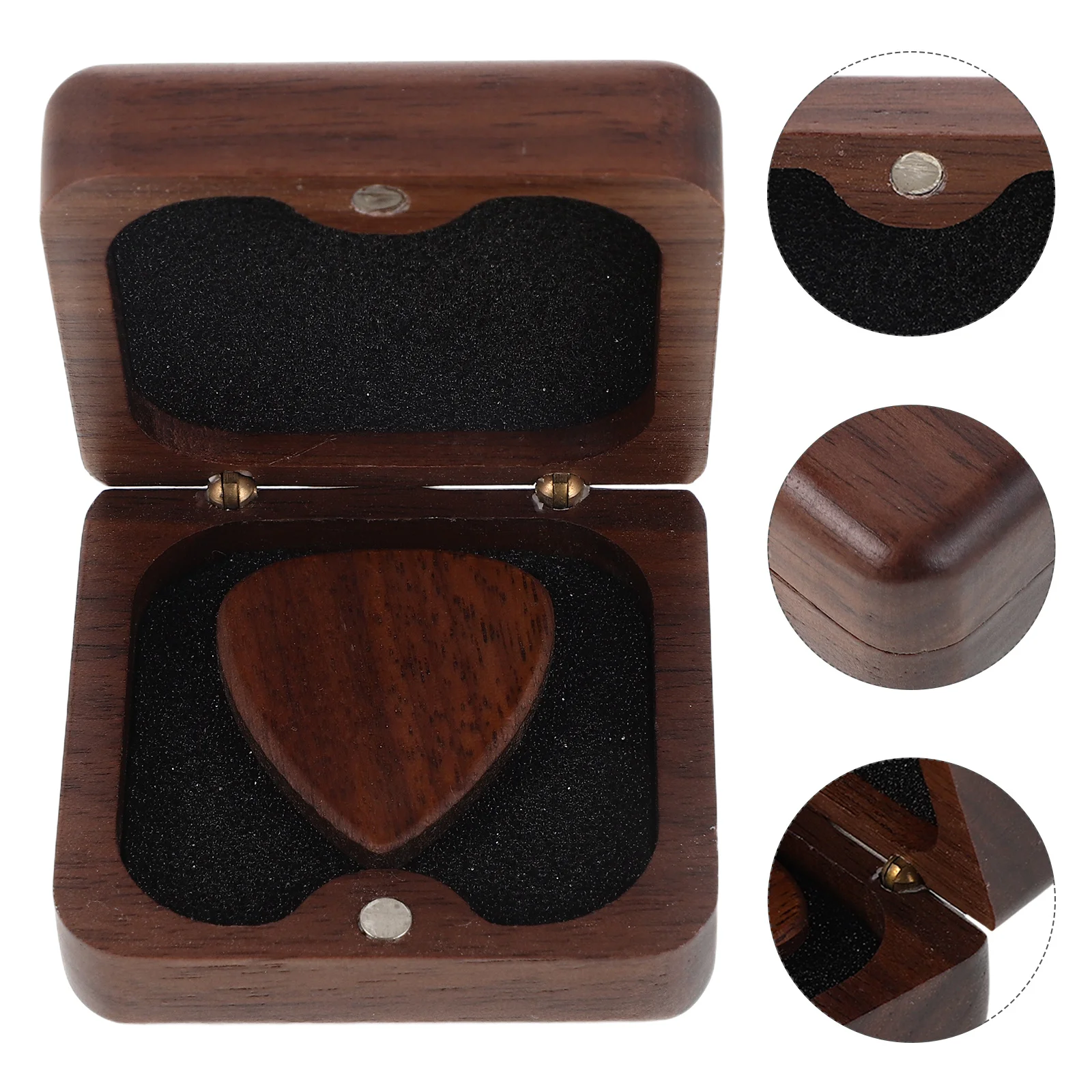 

1Set Walnut Guitar Picks Solid Wood Box Portable Acoustic Bass Thumb Finger Plectrums Ukulele Banjo Accessories