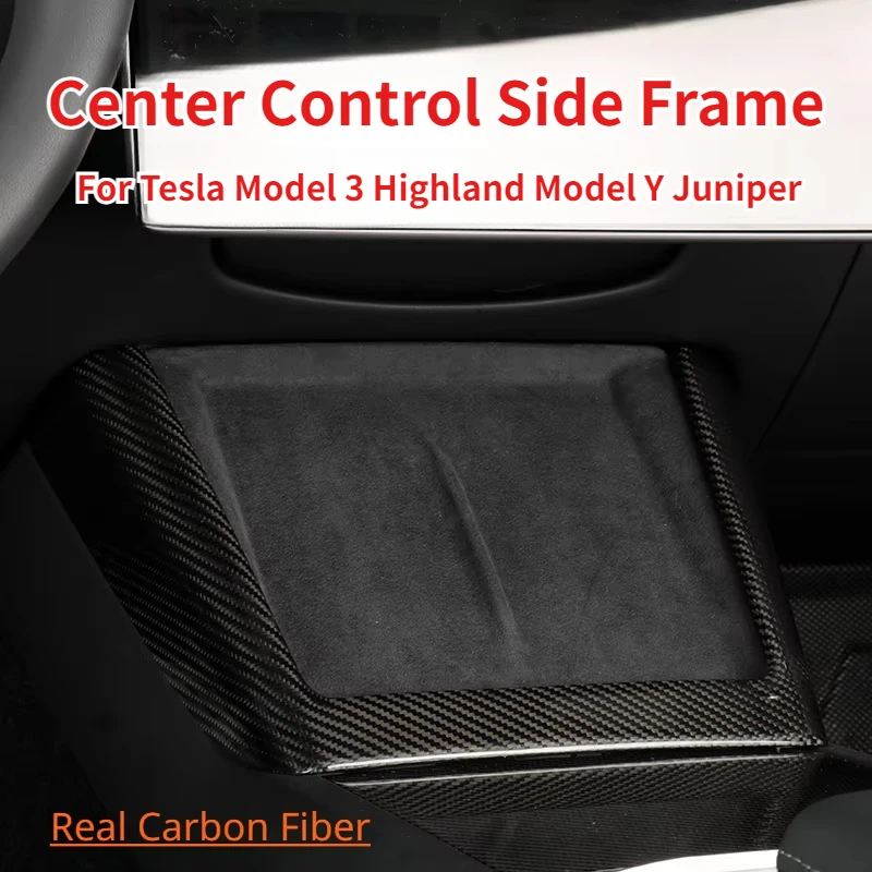 Real Carbon Fiber Center Control Side Frame for Tesla Model 3 Highland Model Y Juniper 2025 Wireless Charging Screen Frame Cover