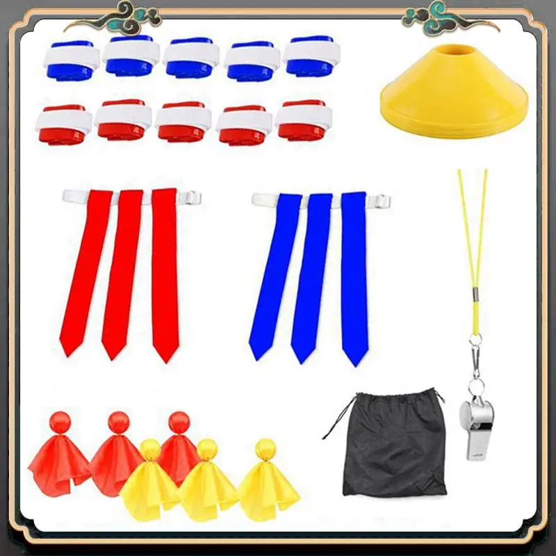 Set Sepak Bola Bendera 10 Sabuk, 30 Bendera, 4 Kerucut, 6 Bendera Lempar Penalti, 1 Peluit, Sabuk Bendera Mudah Robek untuk Bendera Sepak Bola Remaja