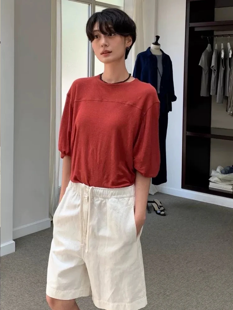 

Loose Long Sve round Ne T-irt Women's Base irt Layering Top Cotton Linen Blend Summer Commute Sle Pure Color