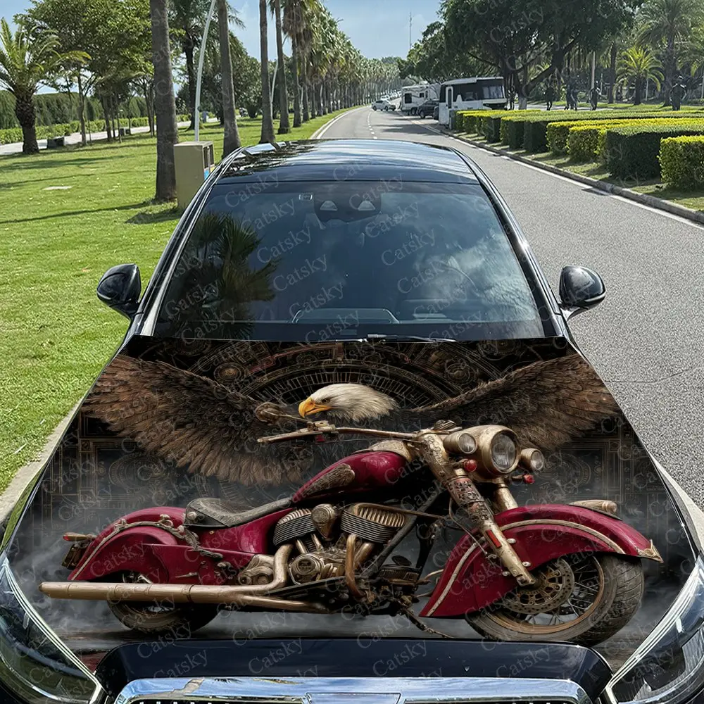 Eagle And Motorcycle Hood Decoration - Self-Adhesive Car, Motorcycle, Truck Hood Stickers - Easy Application & Removal
