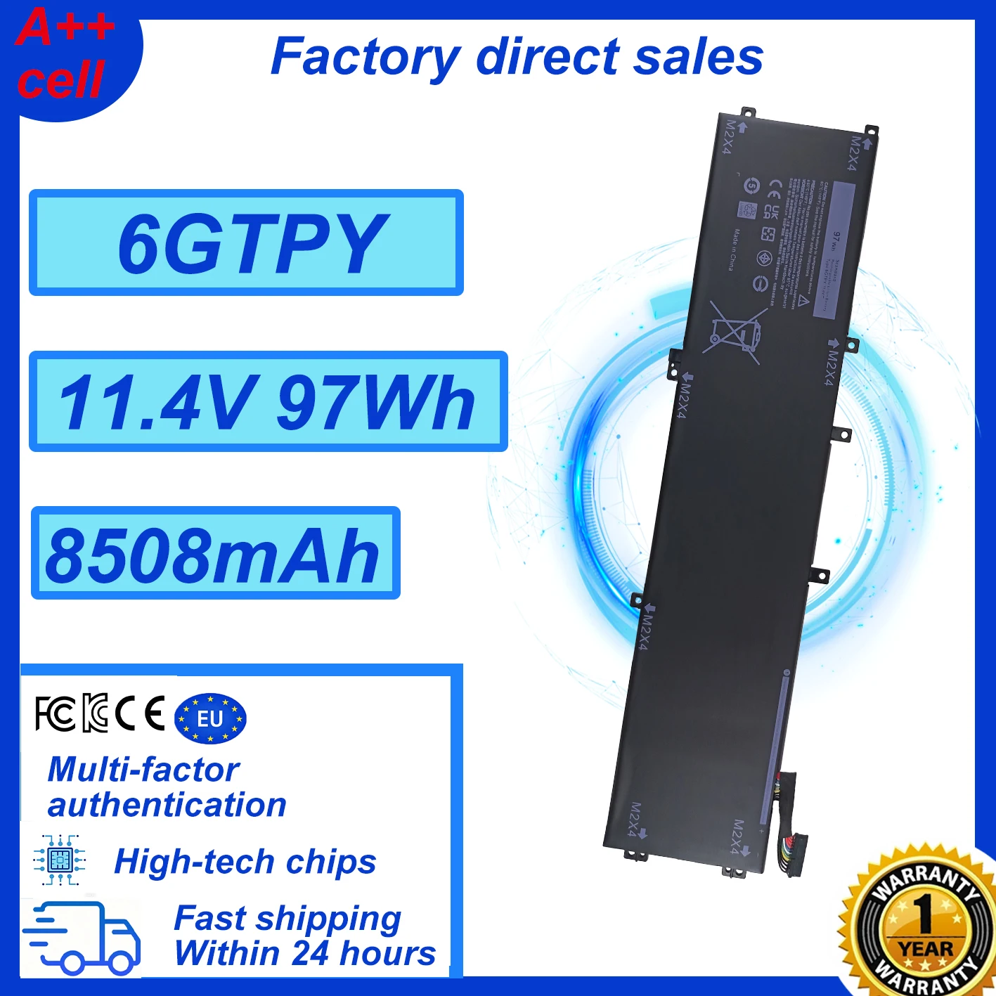 New 6GTPY 5XJ28 11.4V 97WH Laptop Battery For DELL XPS 15 9570 9560 7590 For DELL Precision 5520 5530 Series Notebook