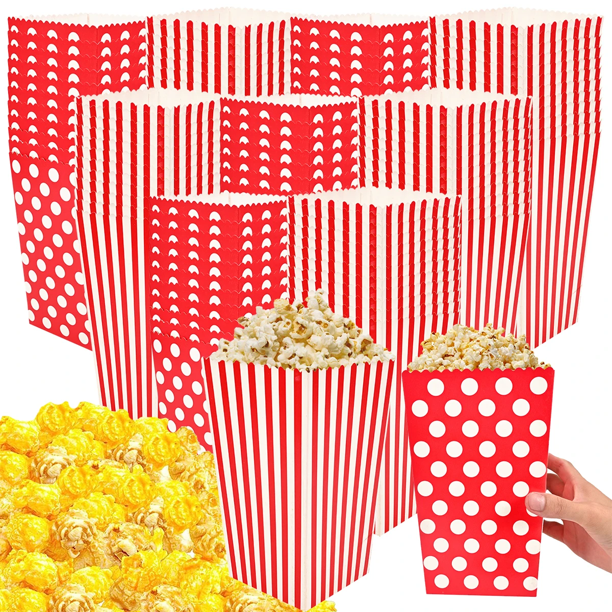 10/20/30Pcs Popcorn Boxes Stripes Dot Snake Candy Packing Bags Fried Food Containers Party Wedding Birthday Supplies