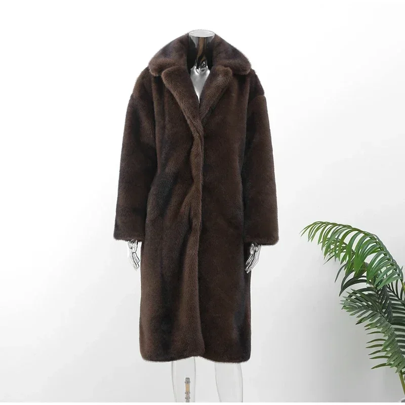 Women's Fashion Faux Fur Long Overcoat Women Solid Long Sleeves Wool Coats Winter Fluffy Plush Warm 2024 Lady Thicken Outerwear