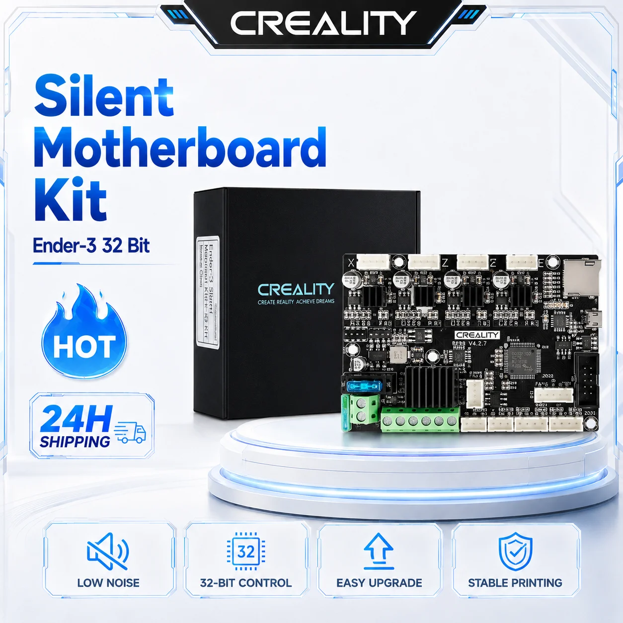 Kit de carte mère silencieuse améliorée Creality Ender 3, 32 bits, haute performance, pilote V4.2.7 Tmc2225, Marlin 2.0.1 pour imprimante 3D
