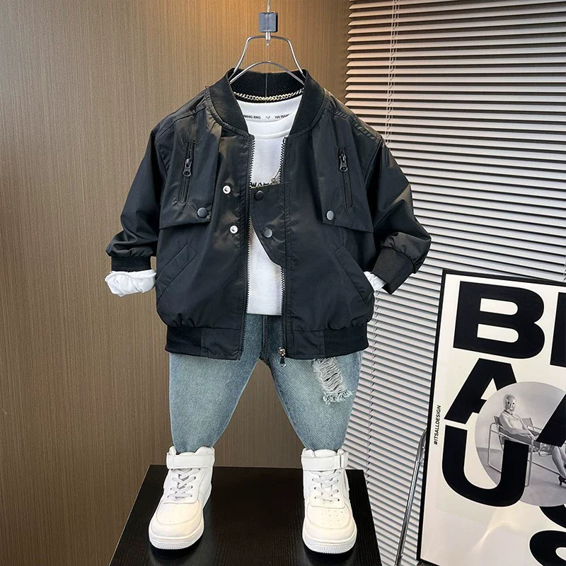 

Spring Autumn Big Kids Zipper Coats Solid Color Windbreaker Outerwear 2-10 Years Boys Baseball Jackets Children's Clothing