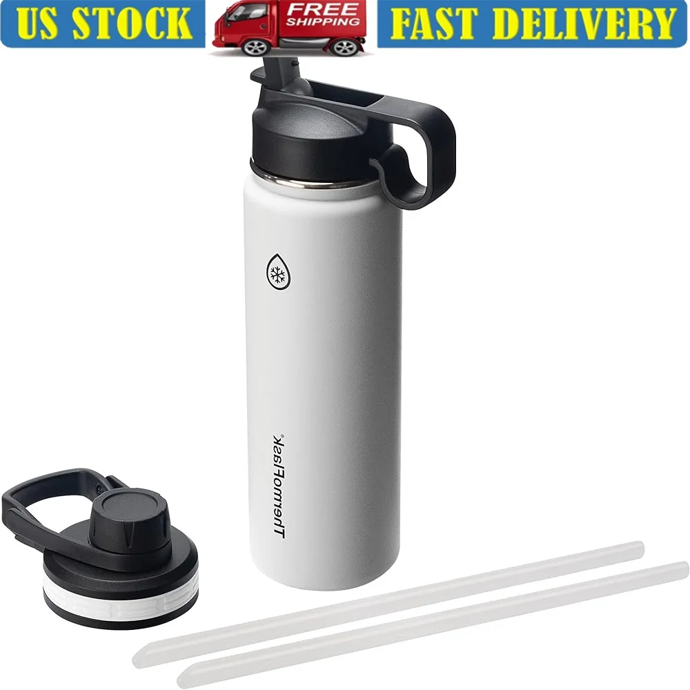 

Double Insulated Stainless Steel Water Bottle with Chug and Straw Lids Leak-Proof Vacuum Insulation 24oz Durable Reusable Travel