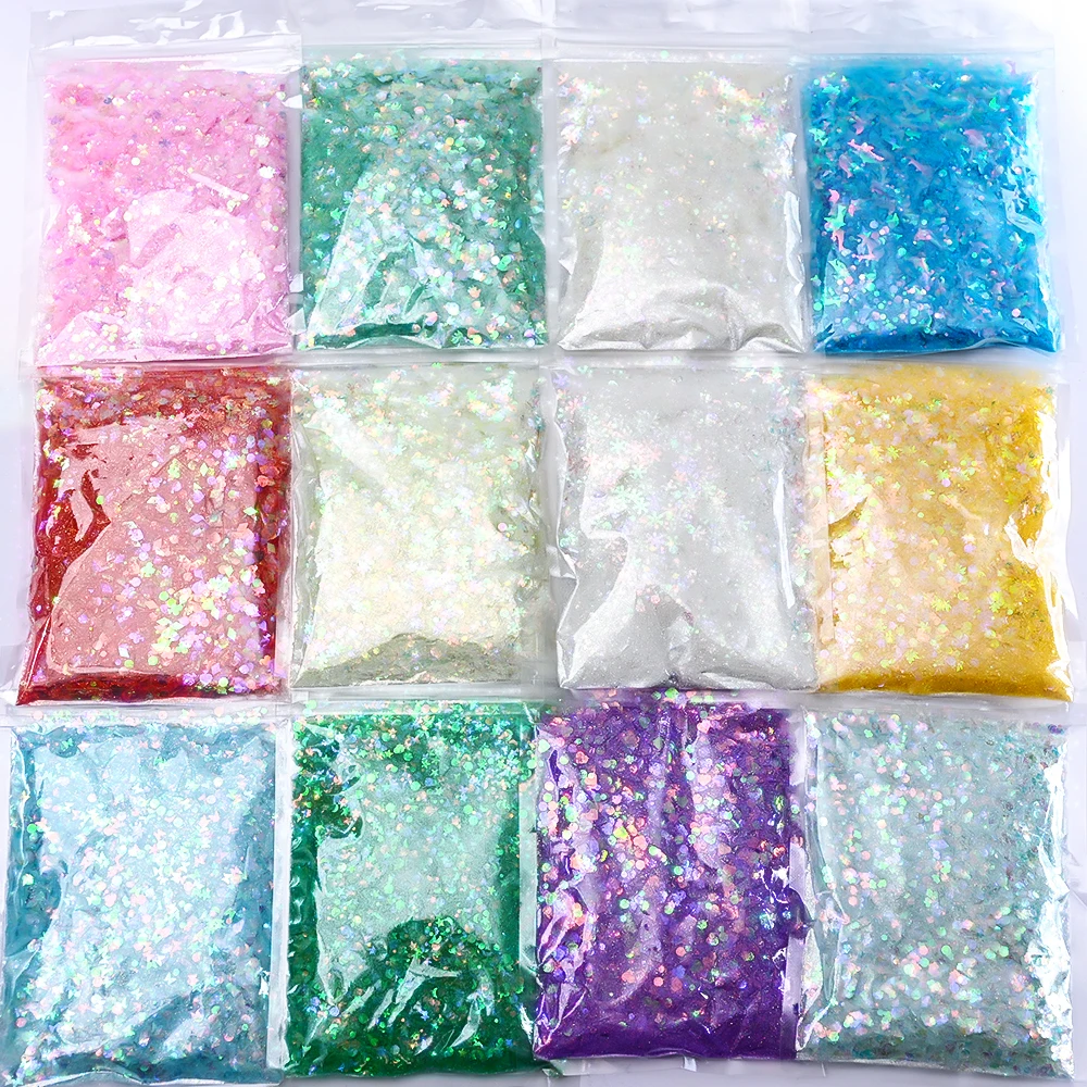 50G Glitter Kleurrijk Nagel Pailletten Splinter Reflecterende Effect Vlokken Bruiloft Nagel Charme 3d Vlinder Pentagram Diy Nagel Decoratie