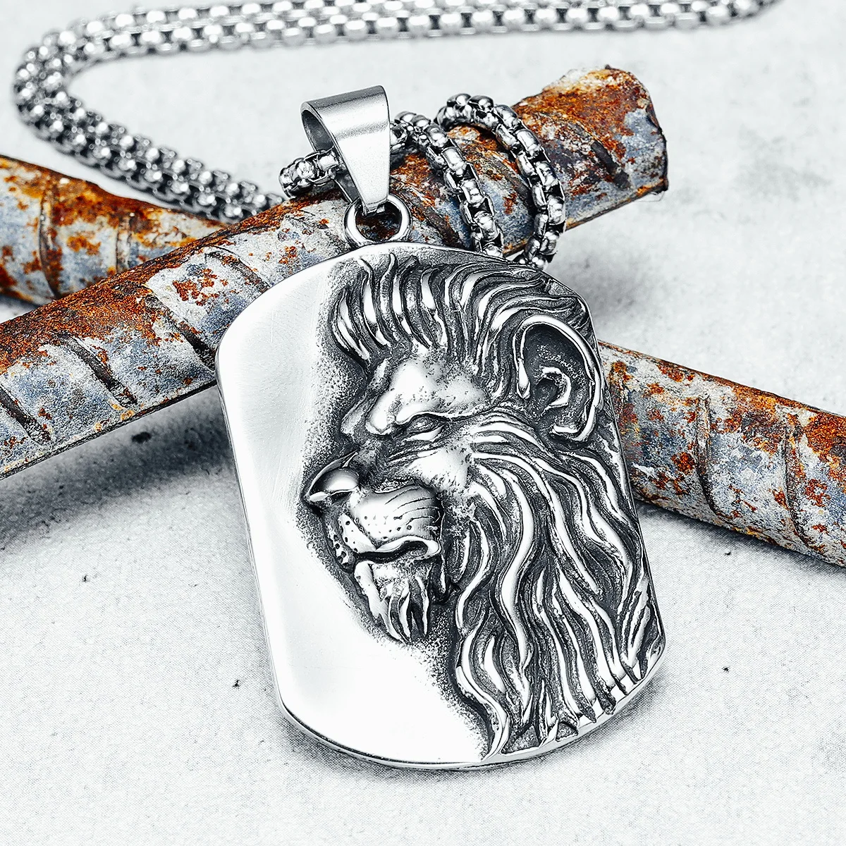 Wild Lion Face Men Necklaces Military Card 316L Stainless Steel Animal Pendant Chain Rock Punk for Friend Male Jewelry Best Gift