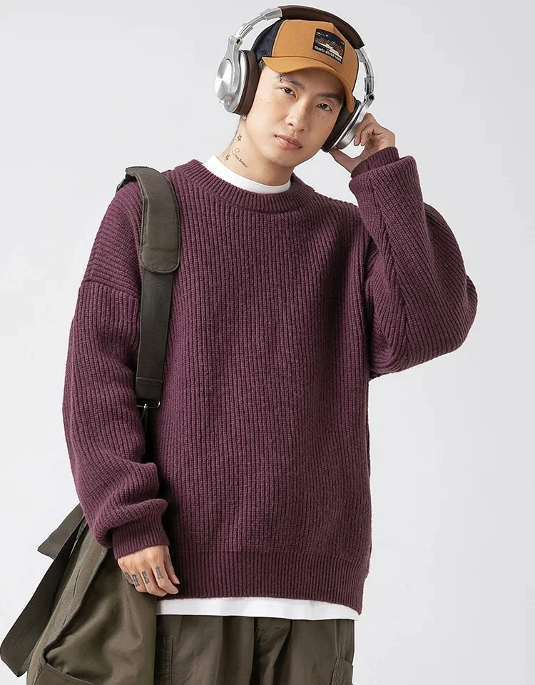 

Мужской свитер массивной вязки, большой тяжелый пуловер, топ из мягкого полиэстера с круглым вырезом для повседневного уличного стиля, зимняя мода