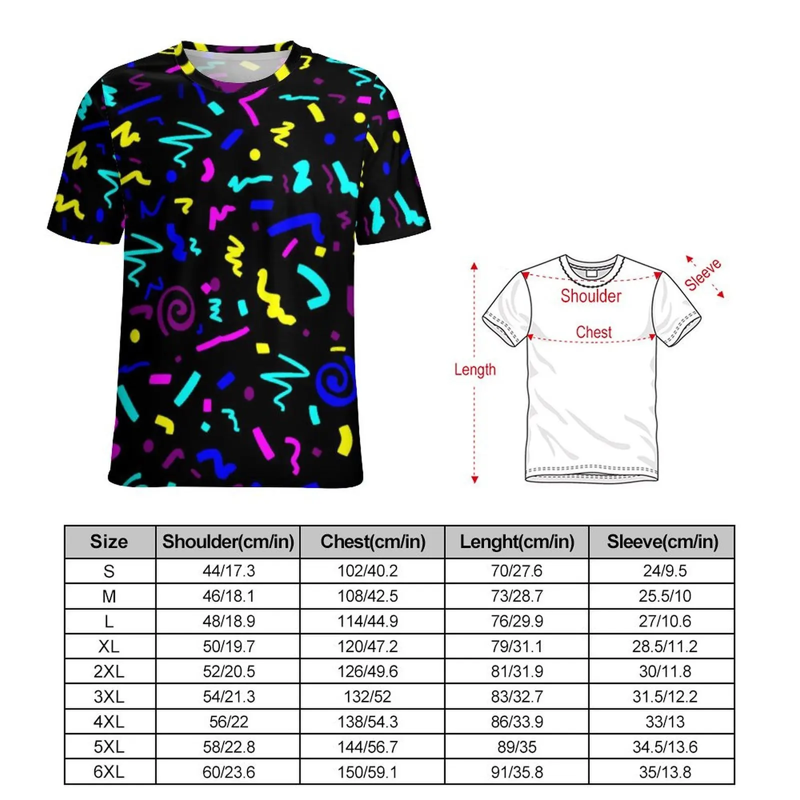 Oversize T-Shirt Premium Vintage 80S Inspired T Shirts Colorful Geometric Print Y2K O Neck Tshirt Men Harajuku Design Top Tees