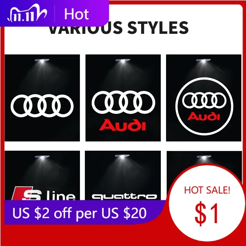 ضوء ترحيب بشعار باب السيارة LED الساخن 2025، مناسب لموديلات أودي (A1، A3 (8P، 8V، 8L)، A4 (B5، B6، B7، B8، B9)، A5، A6 (C5، C6
