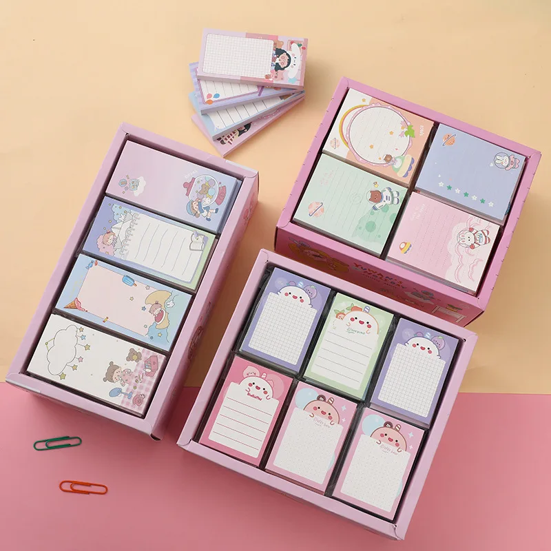 4 Books Sticky Notes Creative Small Strip Label Stickers Students Sticky Notes Korean Cartoon Cute Small Notebooks Notepads