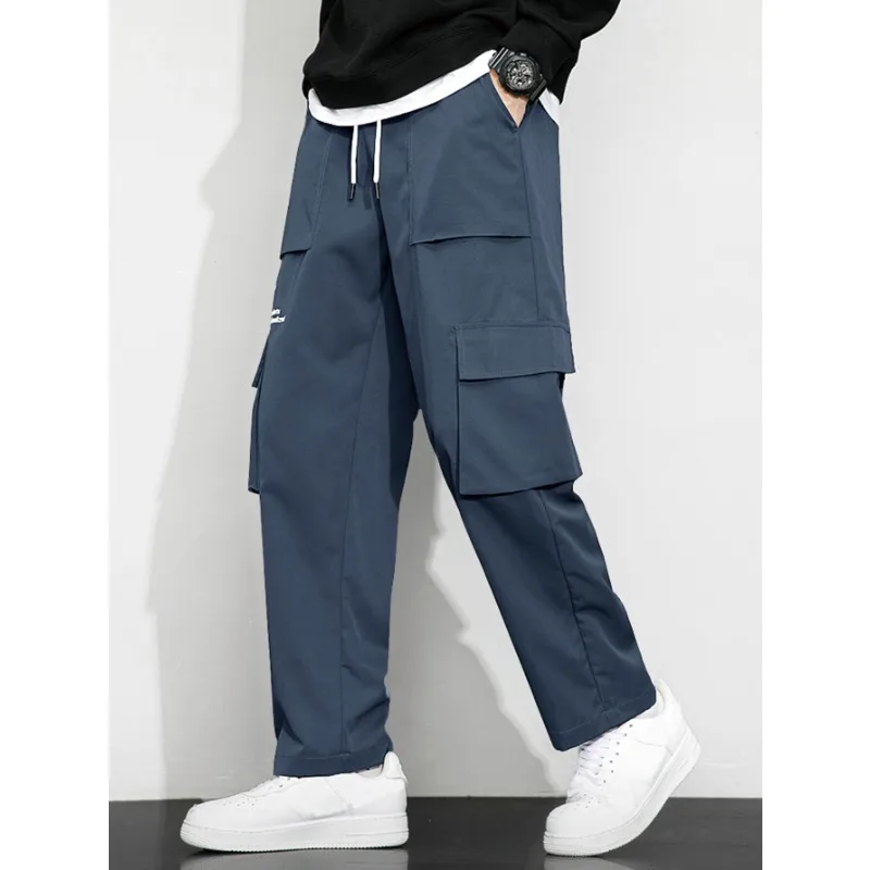 

Men Sports and Leisure Loose Multi Pocket Workwear Pants, Trendy and Fashionable American Drawstring Straight Leg Pants 2025 New
