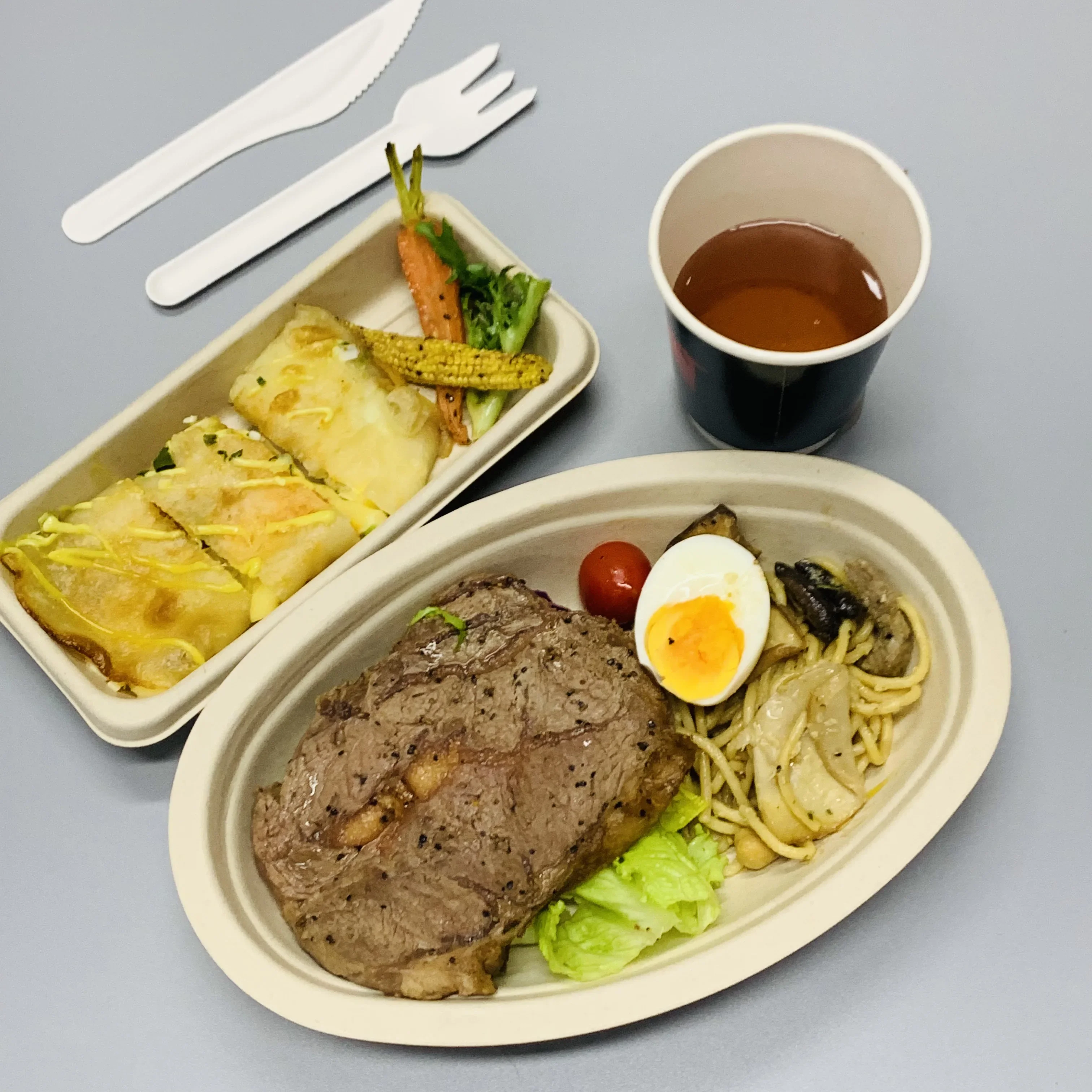 Biodegradável cana-de-açúcar bagasse clamshell 9*6 polegadas 2 compartimentos 100% compostatável lancheira para levar 100 peças