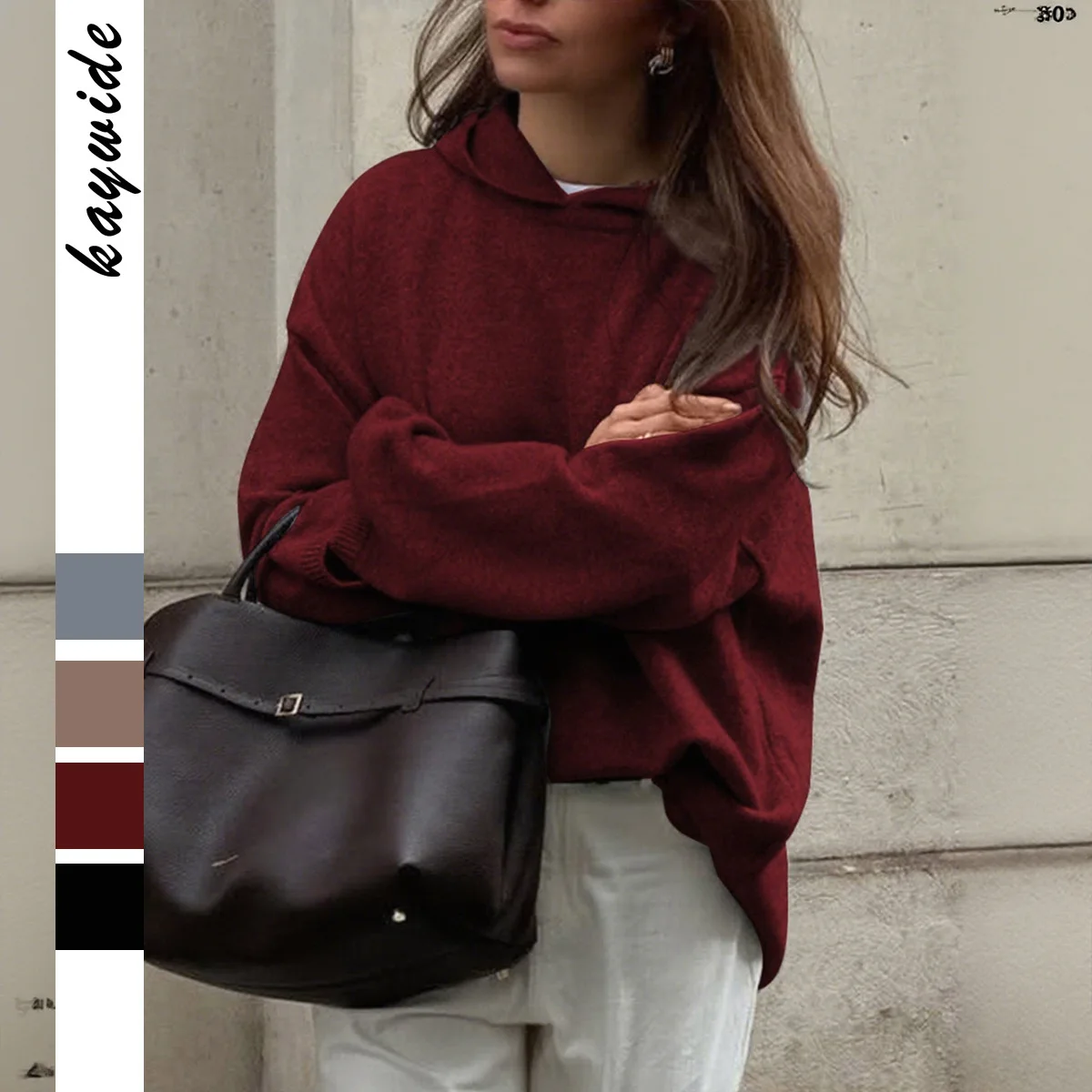 

2025 Casual Simple Long Sleeve Hooded Sweatshirt Knitwear Autumn Winter Women's Sweater Tops Sweaters Women Female Woman