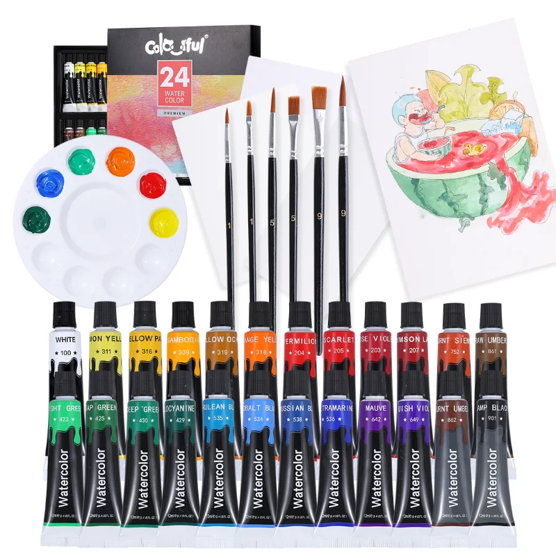 Watercolor Paint Set 12/24/36Colors Art Painting Kit with Painting Brushes,Palette,for Kids Adults Artists Professional Painting