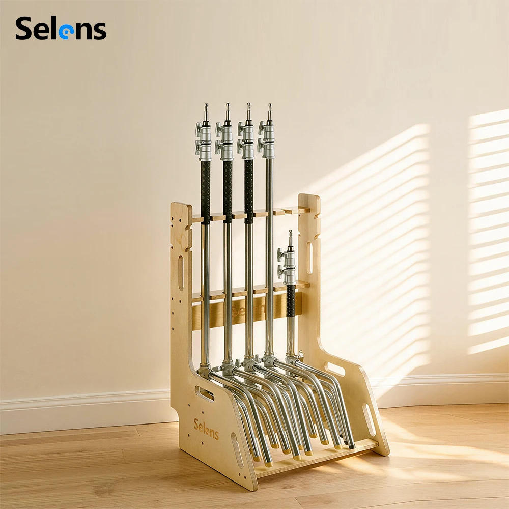 Selens Birkenholz C-Ständer Organizer Display-Rack Ausrüstungsaufbewahrung für Fotostudio-Stativ Schwerlast-Lichtstativ
