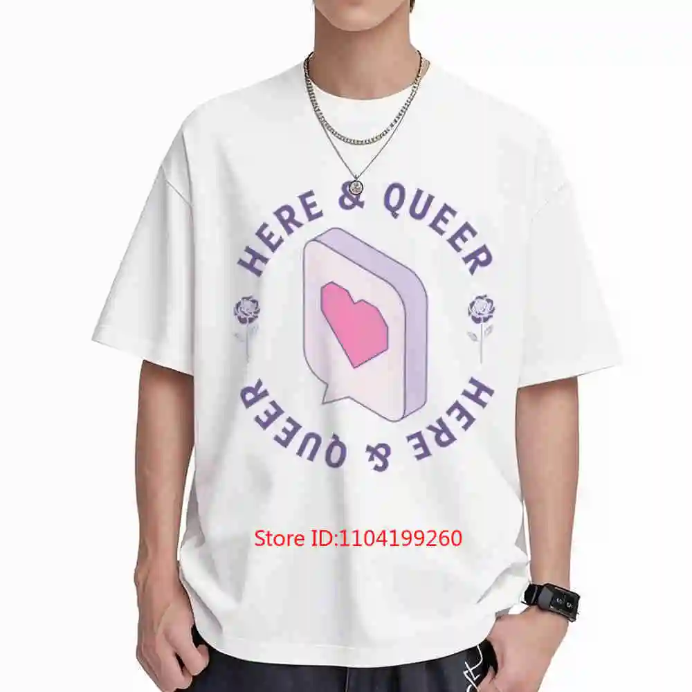 Here And Queer Lgbtq Pride Trans Mystic Non Binary Short Sleeve Tee 100% Cotton T-Shirt