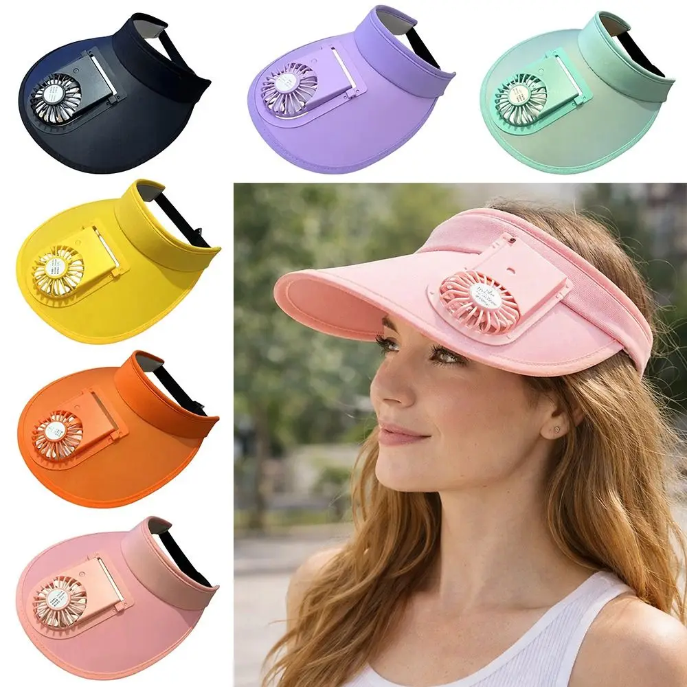 

Fashion Anti UV Fan Hat Breathable Large Brim Sun Hat Empty Roof USB Charging Fishing Camping Cap Summer