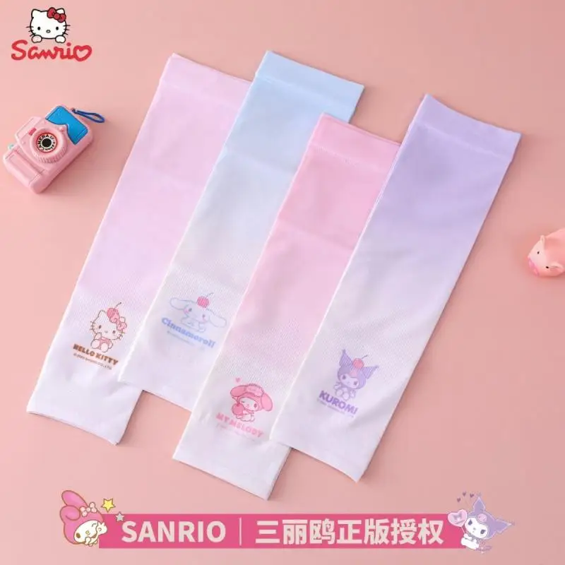 Sanrio 정통 여름 아이스 슬리브 Kuromi Kitty 멜로디 Uv 보호 얼음 실크 쿨 슬리브 통기성 만화 귀여운 슬리브 선물