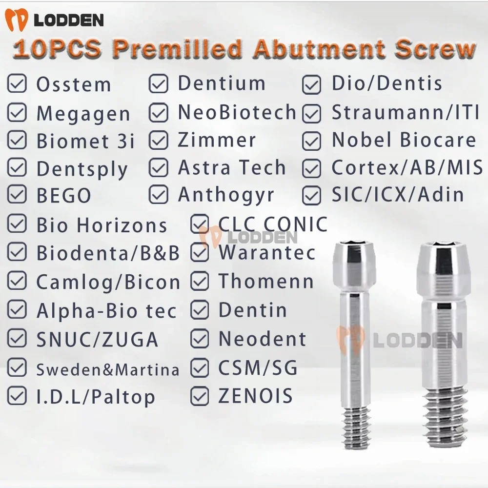 10PCS Dental Abutment Screw for Osstem/Dentium/Megagen/DIO/NeoBiotech/Straumann/Nobel/Zimmer/Bio Horizons/Astra