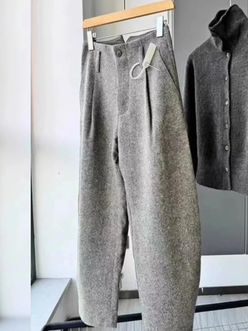 

High Waist Wide Leg Pants Women's Winter ey Woolen Thermal Casual Trousers Korean Sle Commute Wind High Waist Pants