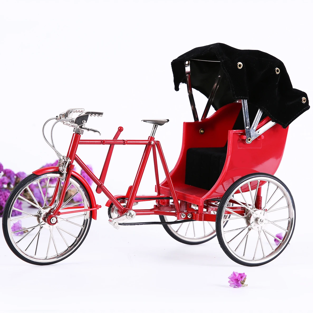 1:10 scale old Shanghai Beijing alloy three-wheel diecast rickshaw bike bicycle model toy simulation retro metal rickshaw gifts