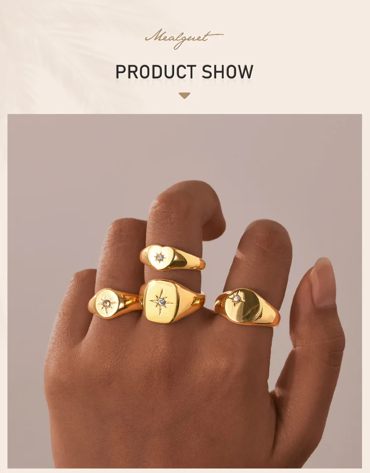 Sunshine Signet Pinky Ring aus Edelstahl, Zirkonia-Inlay-Ring vergoldet, nicht anlaufender Modeschmuck – Detail 1