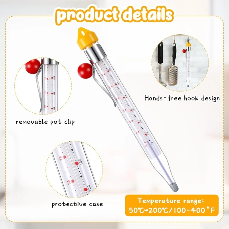 ABGG-2Pcs Candy Thermometer With Pot Clip 8Inch Deep Fry Oil Thermometer Instant Read Cooking Food Thermometers Sugar Syrup