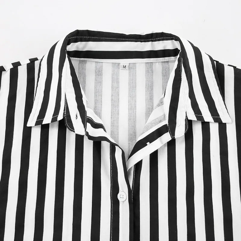 Street Fashion Loose Black & White Striped Long Sleeve Blouses New Temperament Commuting Women's Cotton Casual Clothing Shirt