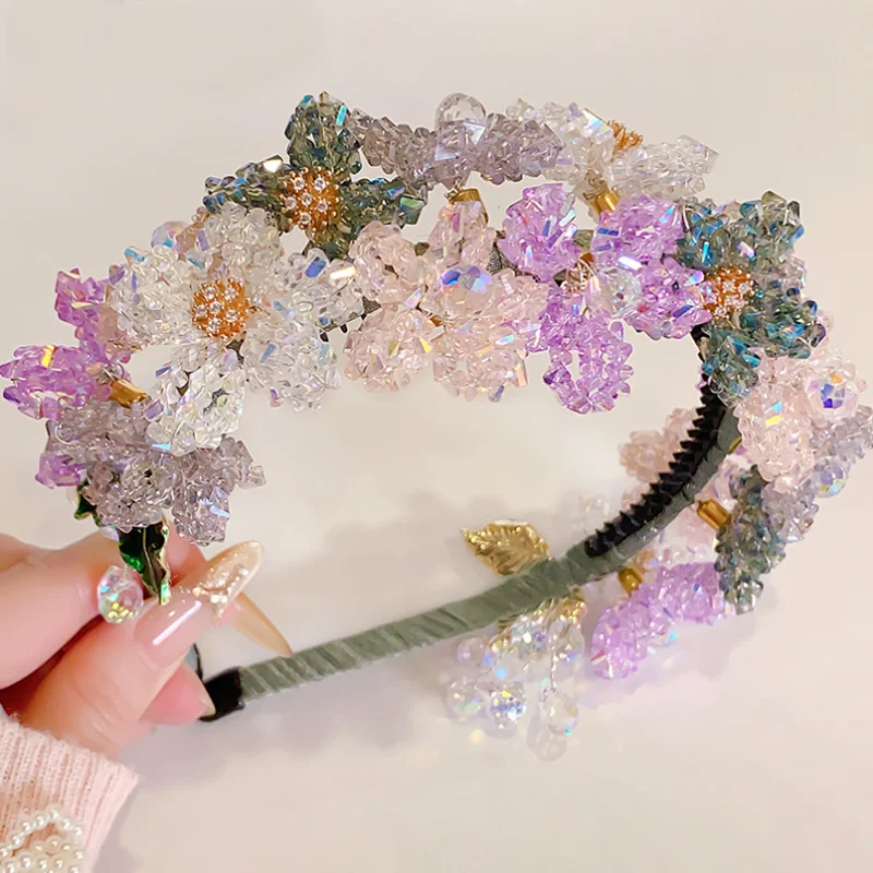 

New Chinese Style Crystal Flower Headband Hair Bands for Women Super Fairy Handmade Hair Hoop Hairbands Women Hair Accessories
