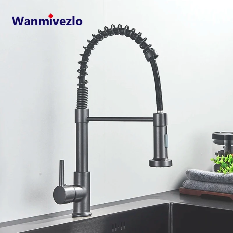 

Black Gray Kitchen Sink Faucet Dual Mode Spout Pull Down 360° Rotation Faucet Deck Mounted Hot Cold Water Mixer Tap Torneira