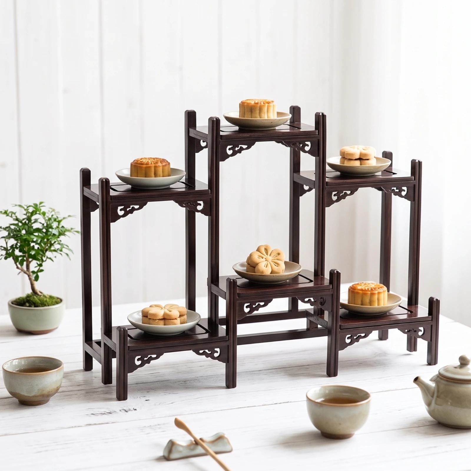 Dessert Display Stand with Shelves Faux-Wood Dessert Display Stand Multi-Level Tabletop for Tea Parties, Weddings
