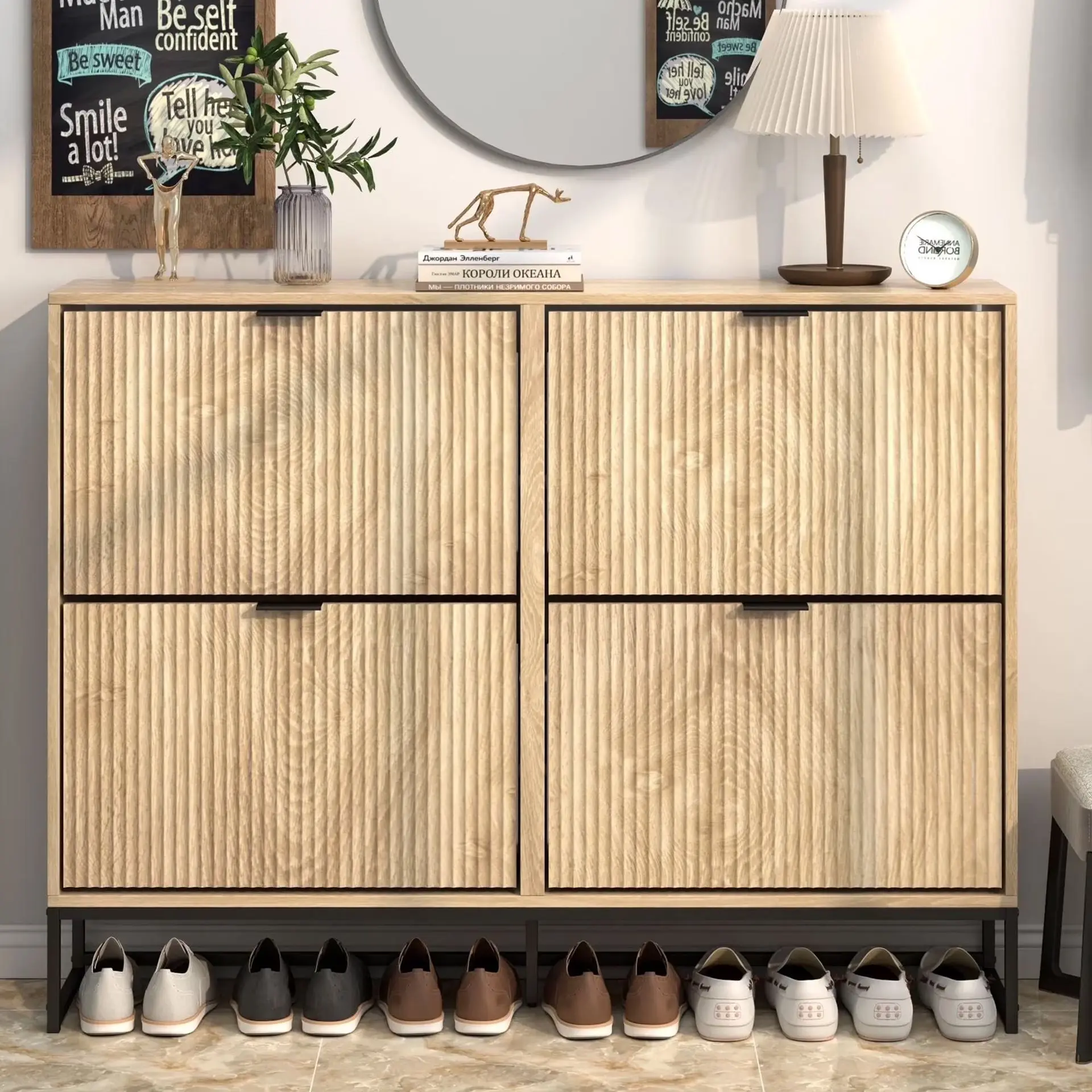 Modern Simple Style Integrated Wall Shoe Cabinet Blister High-end Sense Household Large-capacity Entrance Entrance Shoe Cabinet