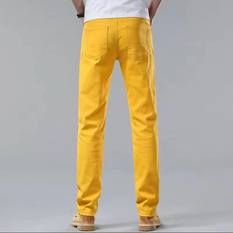 New Autumn Men\'s Yellow Pink Red Slim Jeans Classic Straight Elasticity Denim Pants Male Brand Stretch Skinny Colorful Trousers