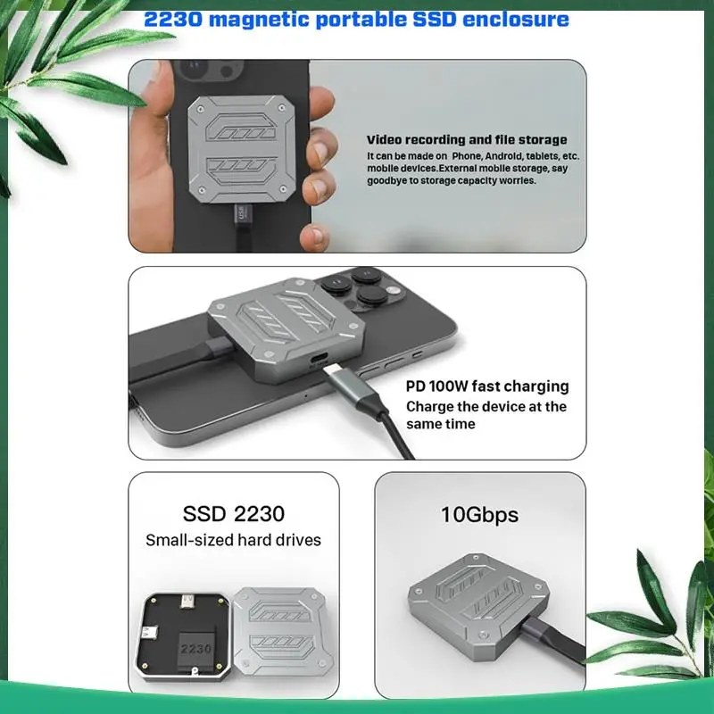 

(НОВИНКА) Магнитный корпус SSD Mini 2230 M.2 Корпус Nvme 10 Гбит/с M.2 к USB Type C Внешний адаптер для Pcie SSD