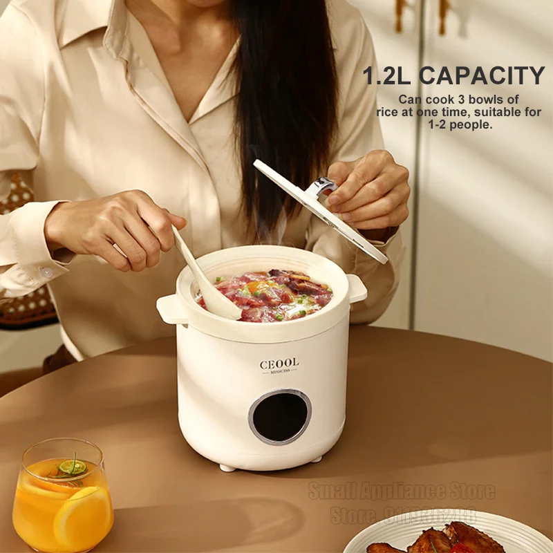 1.2L Mini Rice Cooker Ceramic Glaze Non-Stick Inner Electric Cooker Multifunctional Home Kitchen Appliance 24H Reservation